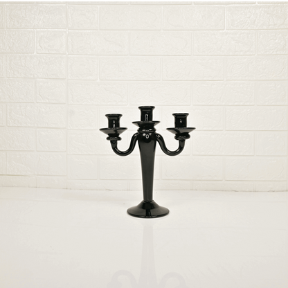 BLACK GLASS CANDLE STAND - Oriental Flowers