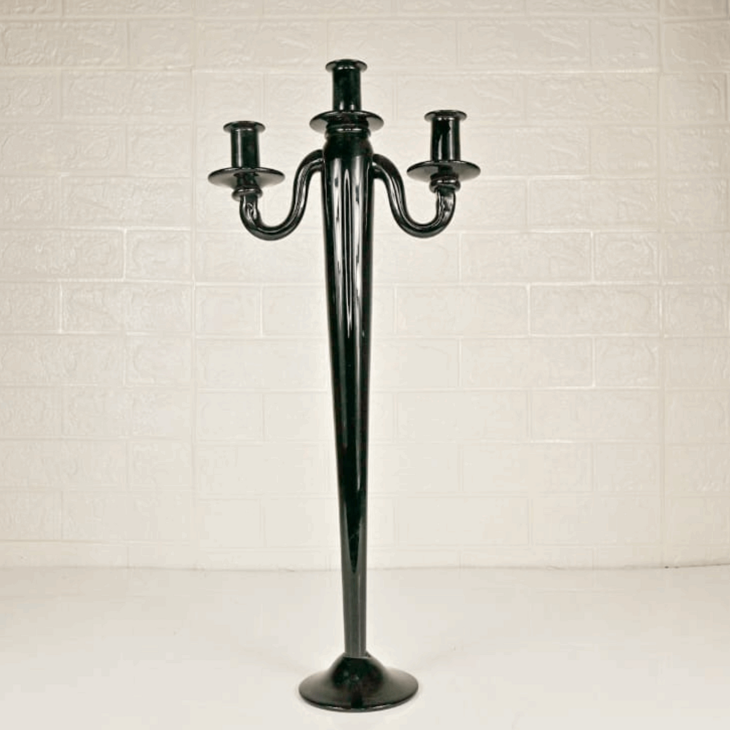 BLACK GLASS CANDLE STAND - Oriental Flowers