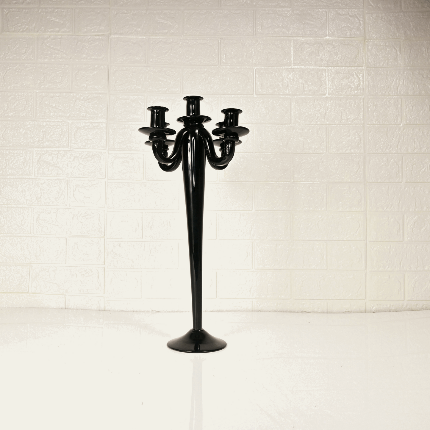 BLACK GLASS CANDLE STAND - Oriental Flowers