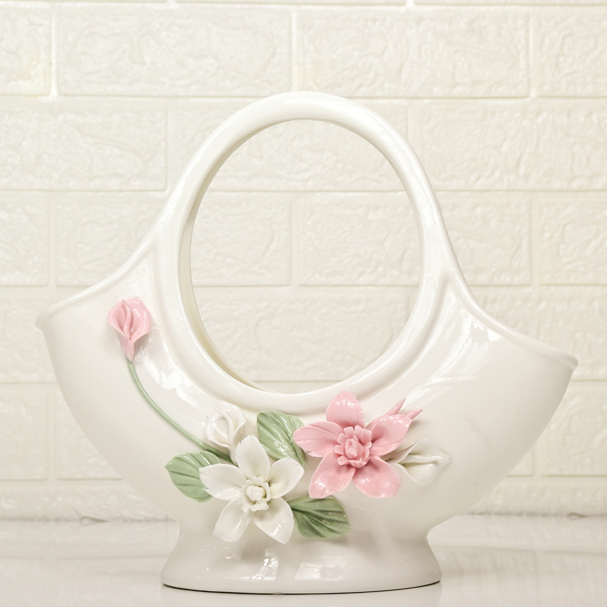 CERAMIC BASKET VASE - Oriental Flowers