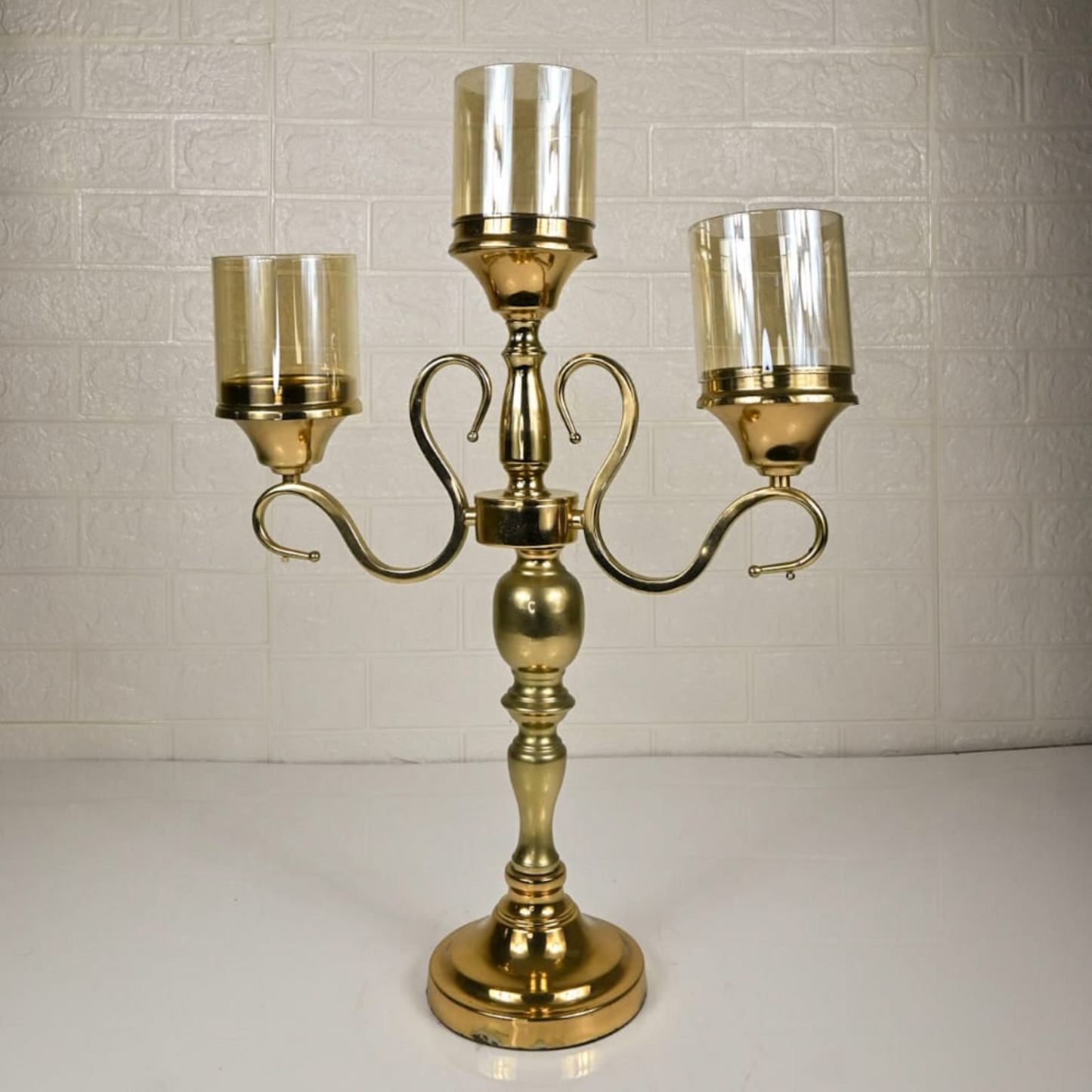 METAL CANDLE STAND - Oriental Flowers