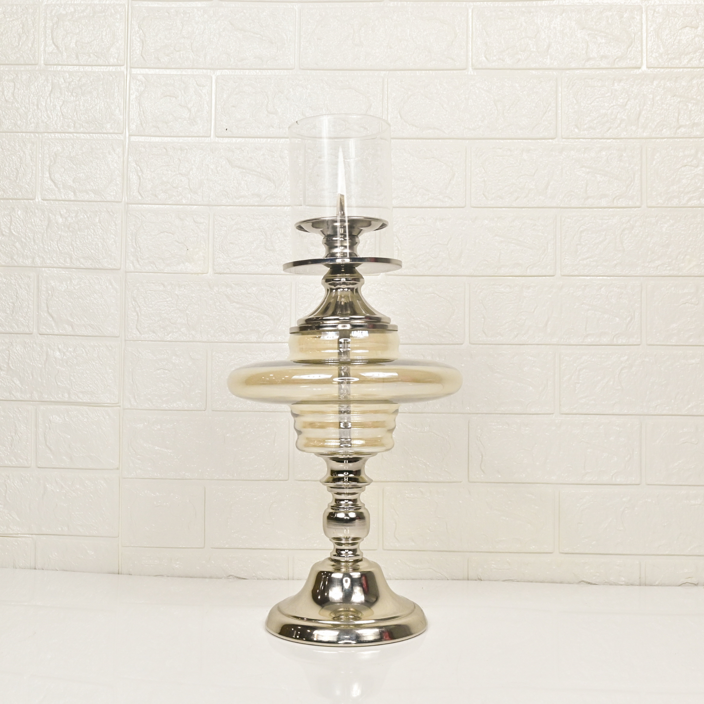 METAL BASE GLASS STAND - Oriental Flowers