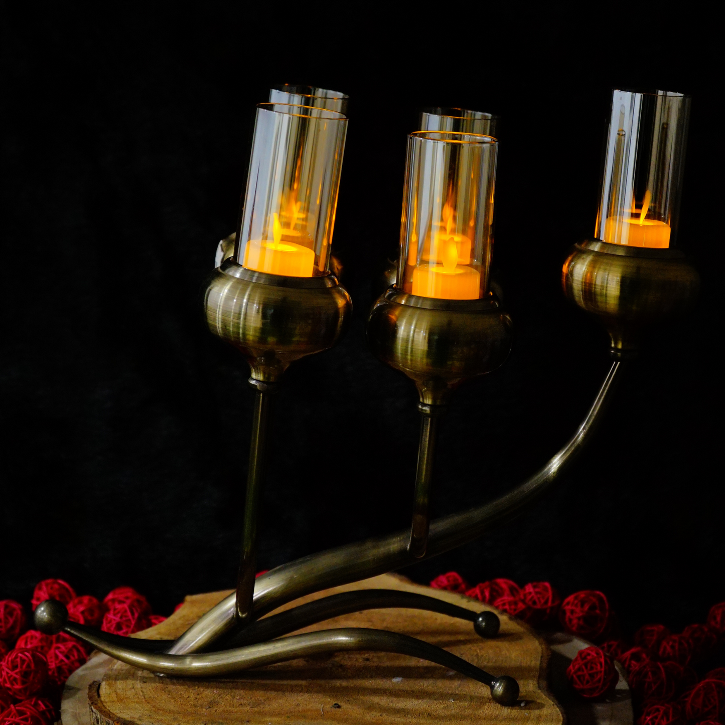 METAL CANDLE STAND - Oriental Flowers