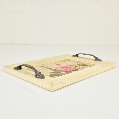 WOOD SQUARE TRAY - Oriental Flowers