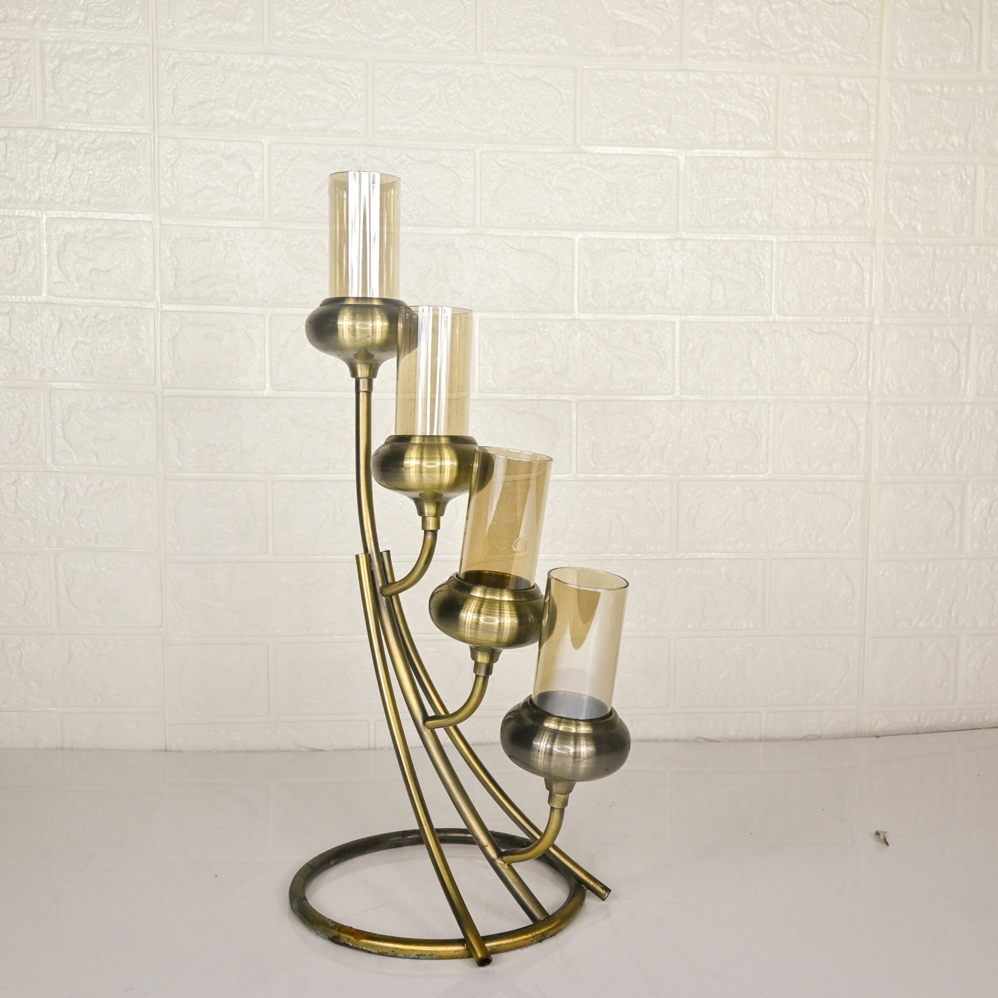 METAL CANDLE STAND - Oriental Flowers