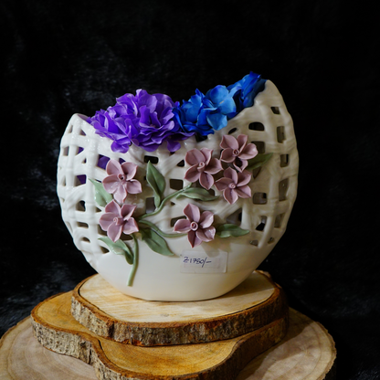 CERAMIC SQUARE HOLE VASE - Oriental Flowers