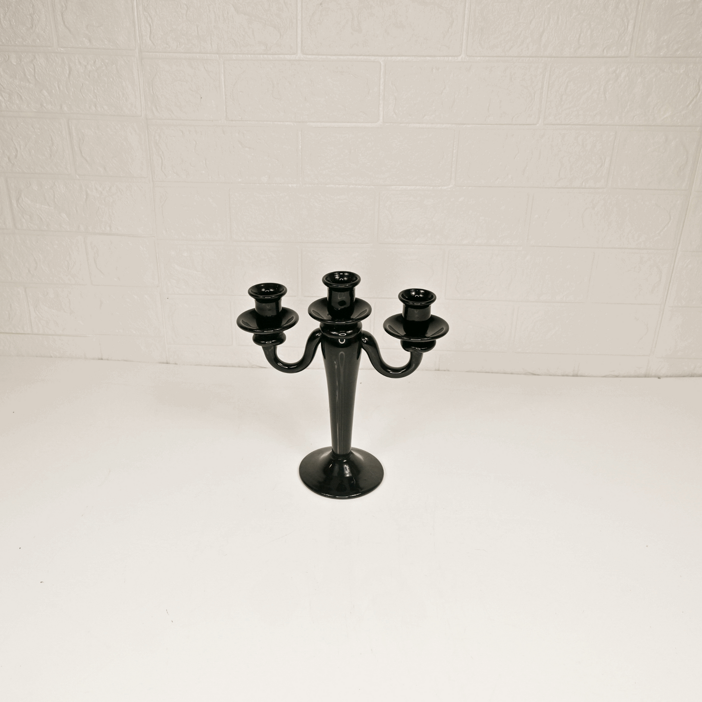 BLACK GLASS CANDLE STAND - Oriental Flowers