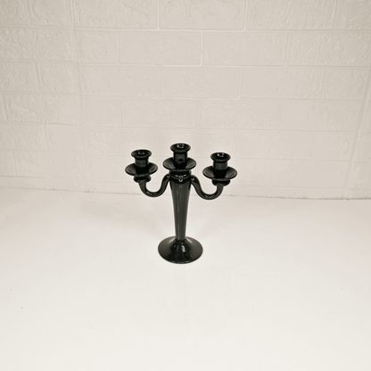 BLACK GLASS CANDLE STAND - Oriental Flowers