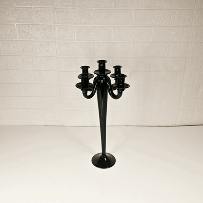 BLACK GLASS CANDLE STAND - Oriental Flowers