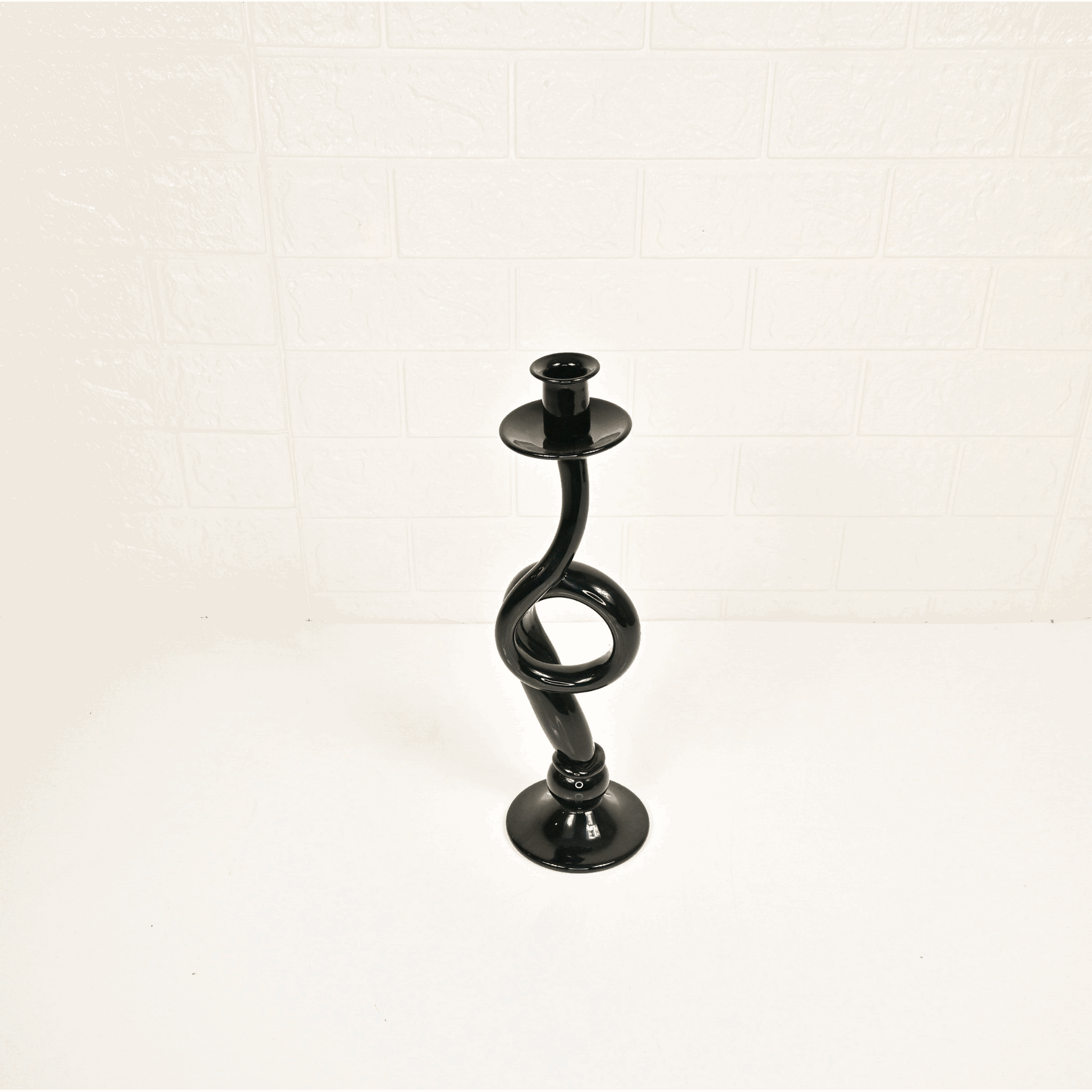 BLACK GLASS CANDLE STAND - Oriental Flowers