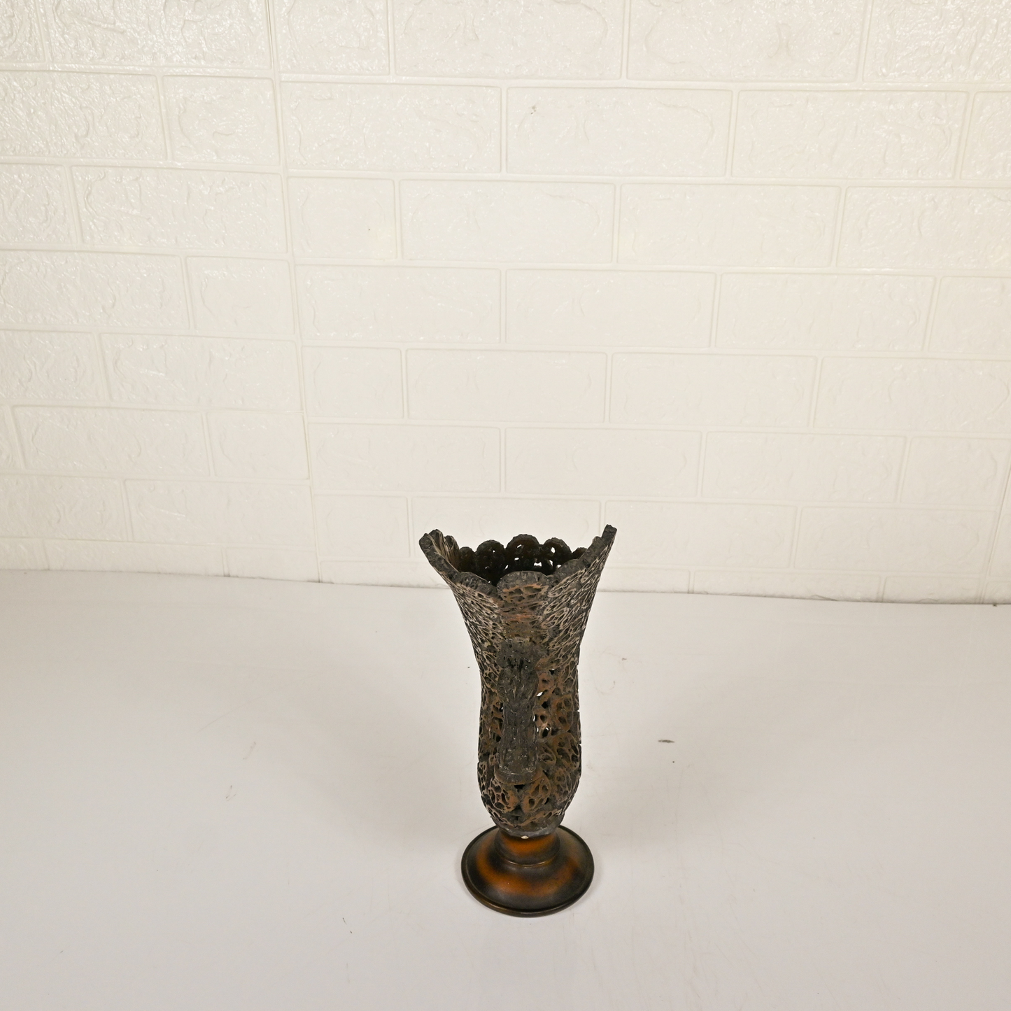 PEACOCK WOOD VASE - Oriental Flowers