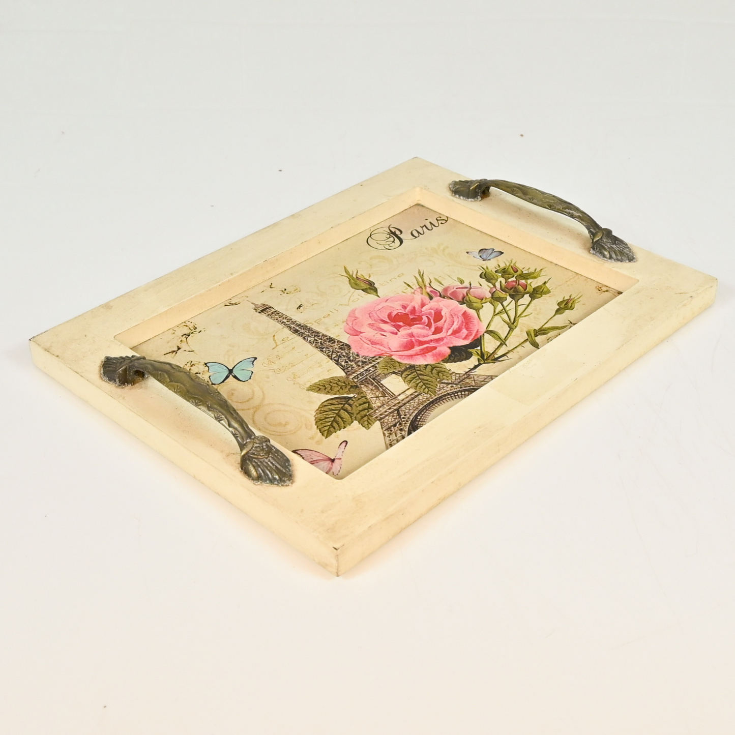 WOOD SQUARE TRAY - Oriental Flowers