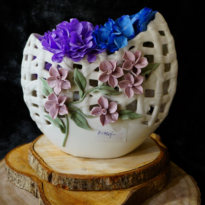 CERAMIC SQUARE HOLE VASE - Oriental Flowers