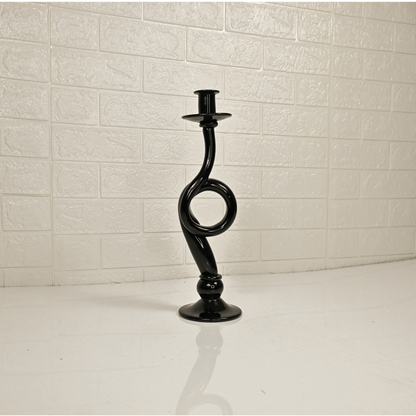 BLACK GLASS CANDLE STAND - Oriental Flowers