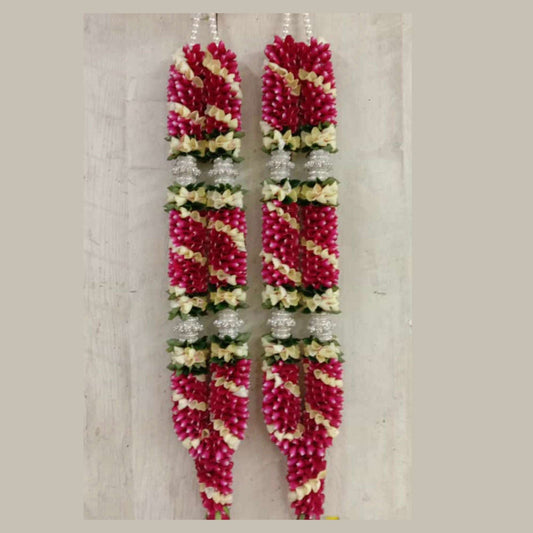 RED AND WHITE ROSE PETALS WITH STONES GARLAND - Oriental Flowers