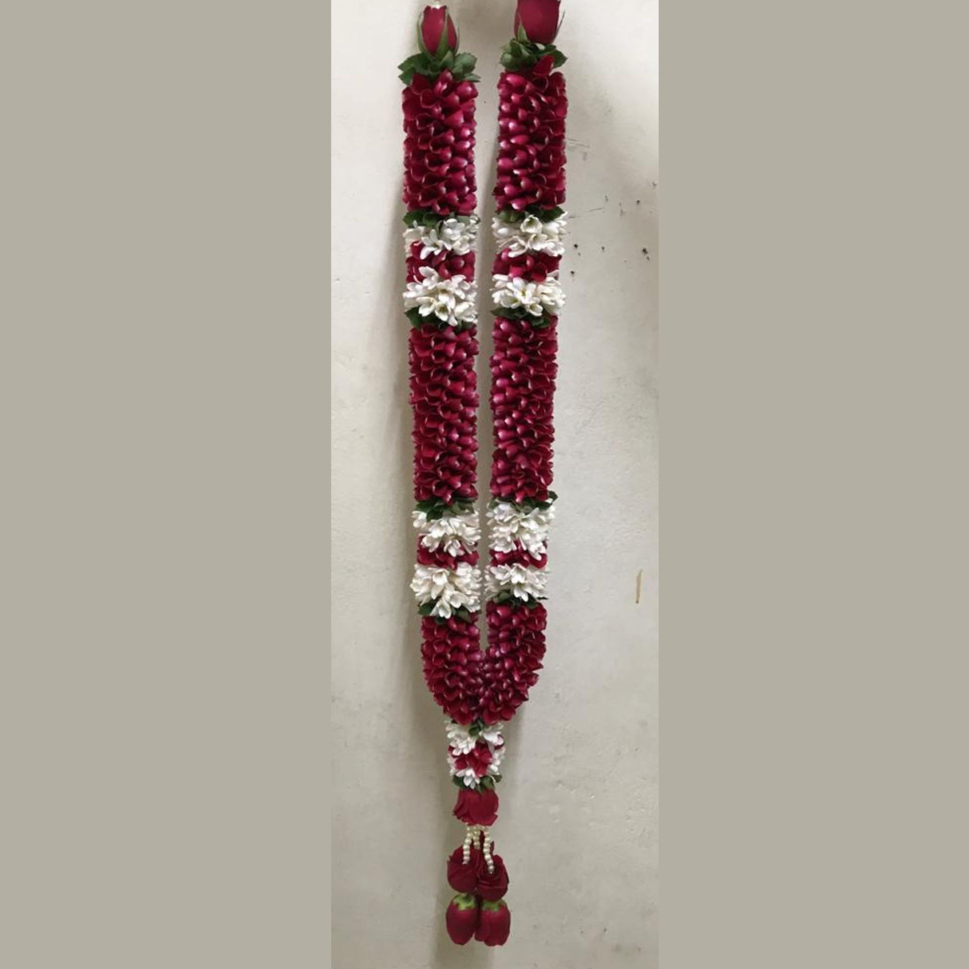 ORIENTAL FLOWERS RED ROSE PETALS WITH WHITE TUBEROSE GARLAND - Oriental Flowers