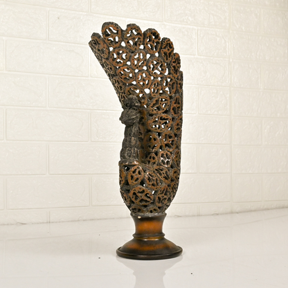 PEACOCK WOOD VASE - Oriental Flowers