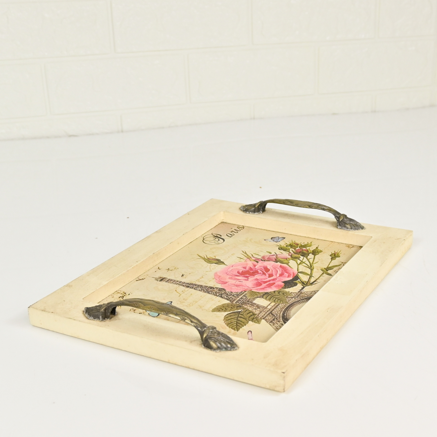 WOOD SQUARE TRAY - Oriental Flowers