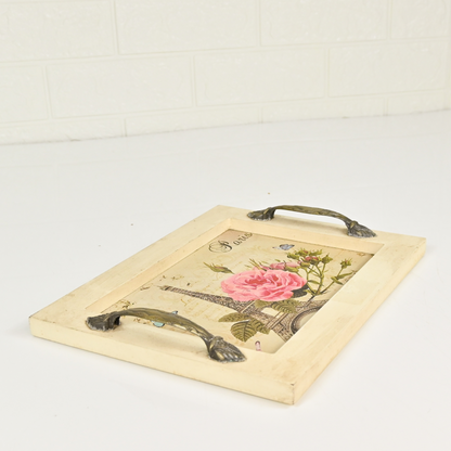 WOOD SQUARE TRAY - Oriental Flowers