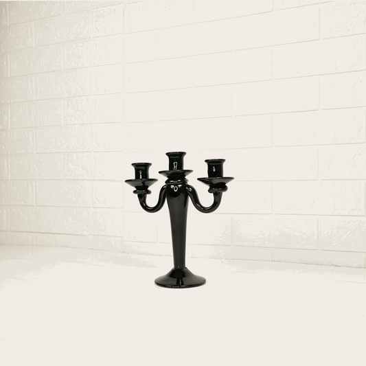 BLACK GLASS CANDLE STAND - Oriental Flowers