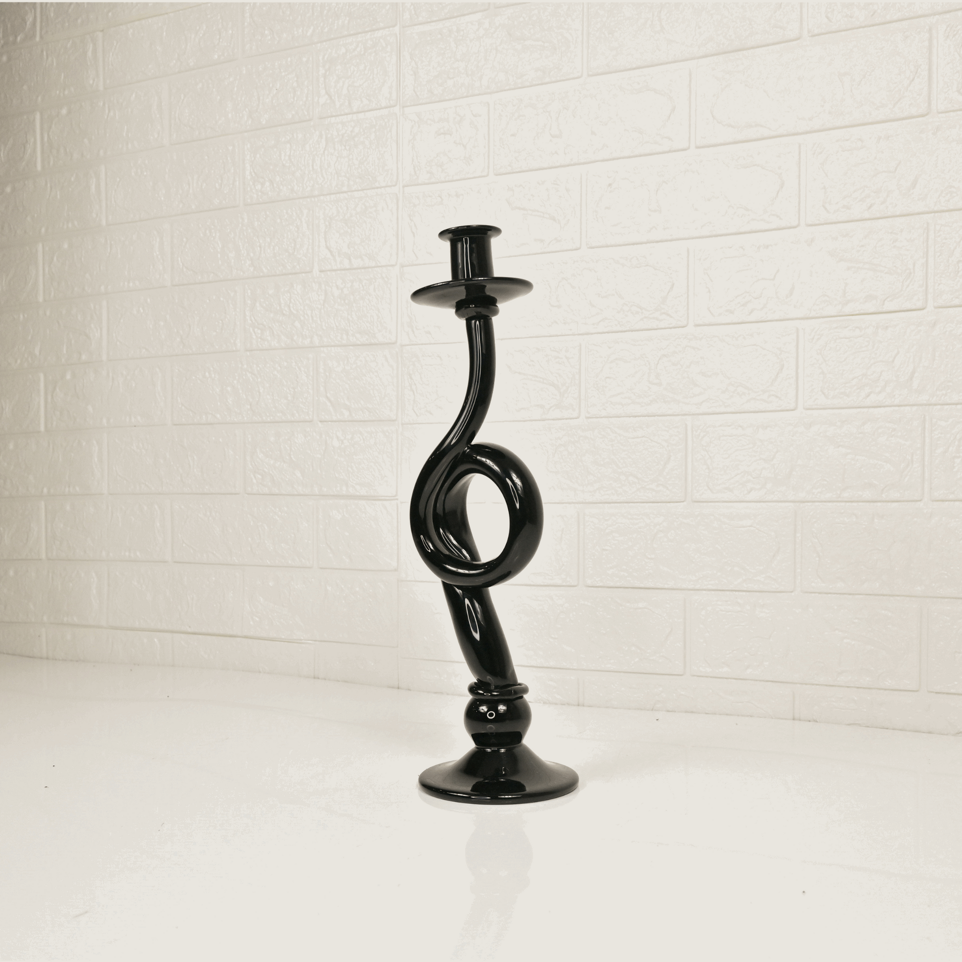 BLACK GLASS CANDLE STAND - Oriental Flowers