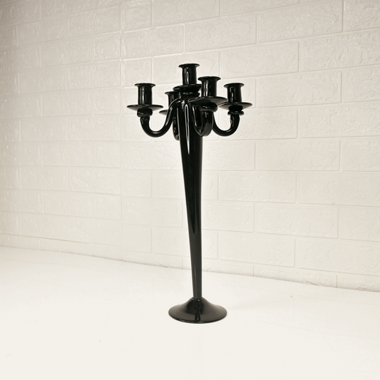 BLACK GLASS CANDLE STAND - Oriental Flowers