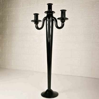 BLACK GLASS CANDLE STAND - Oriental Flowers