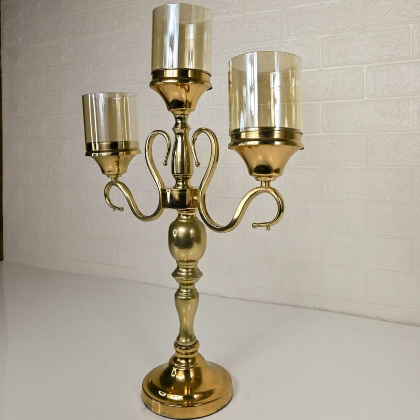 METAL CANDLE STAND - Oriental Flowers