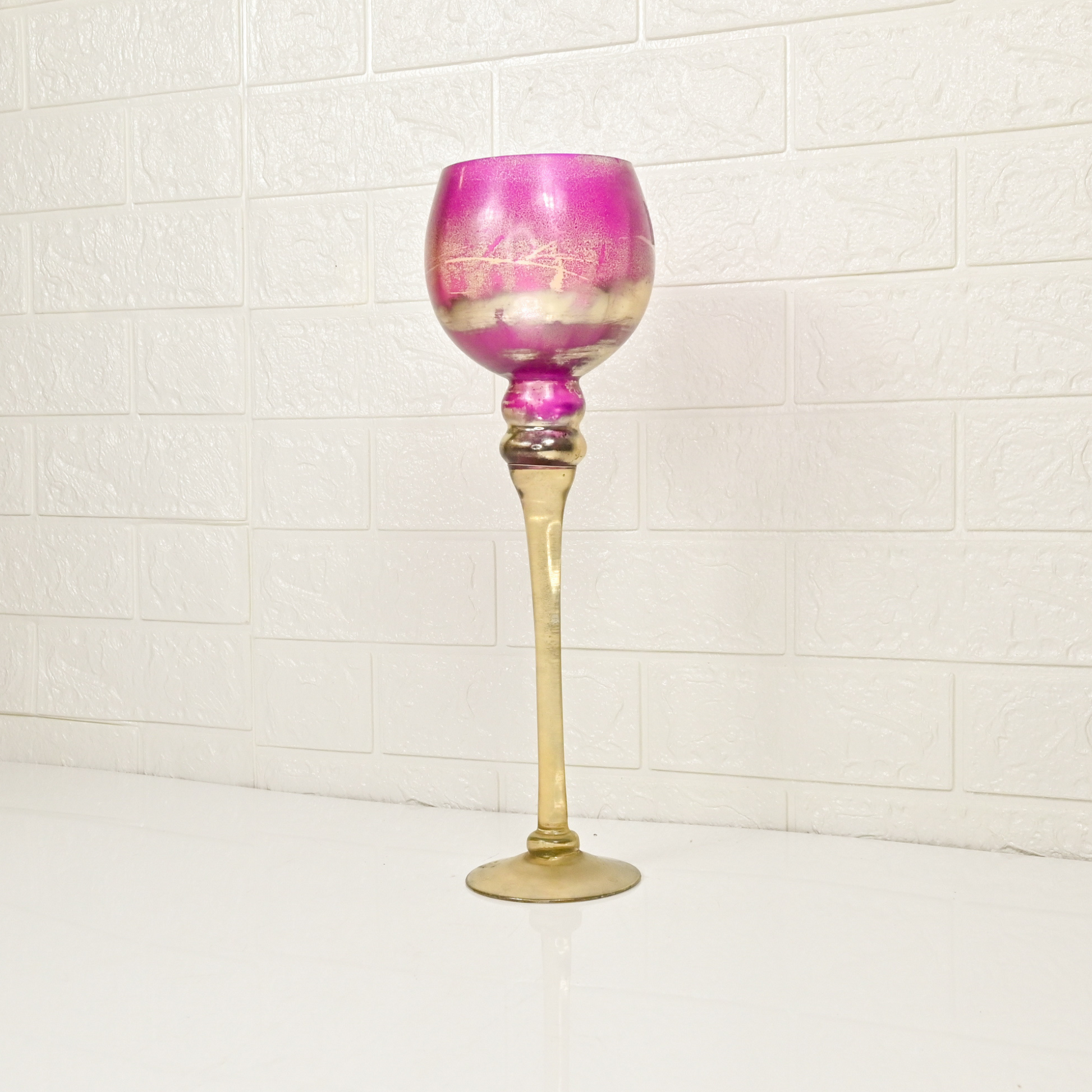 METAL BASE GLASS STAND - Oriental Flowers