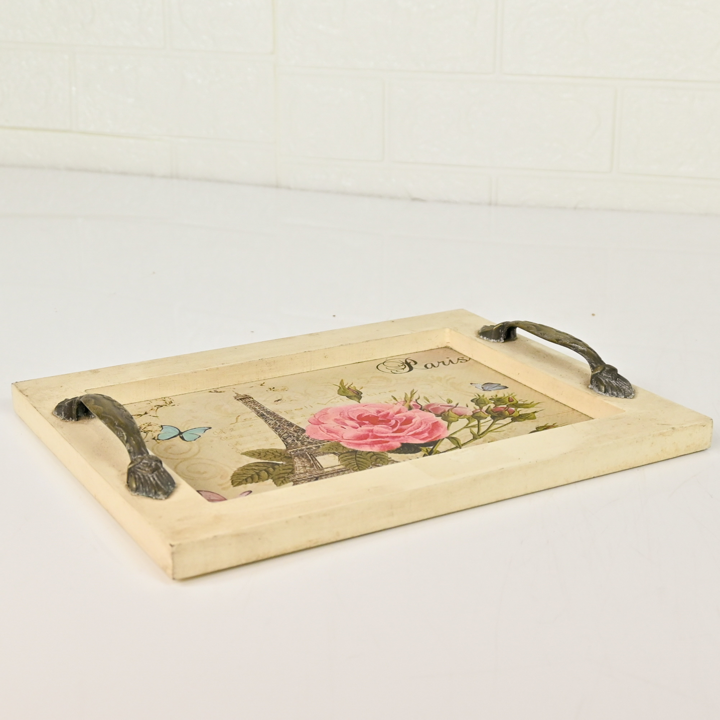 WOOD SQUARE TRAY - Oriental Flowers