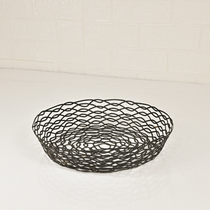 IRON ROUND BLACK TRAY - Oriental Flowers