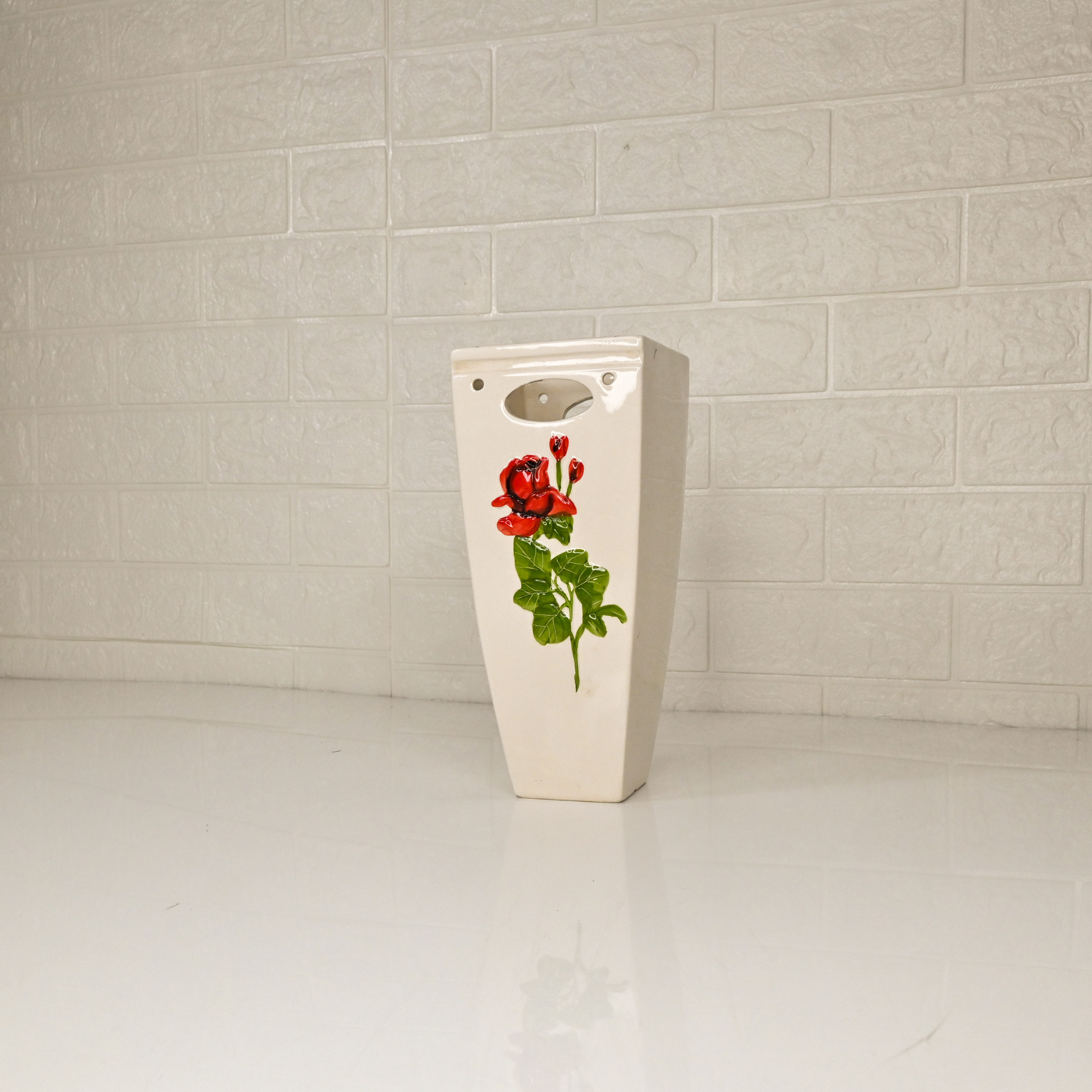 CERAMIC SQUARE VASE - Oriental Flowers